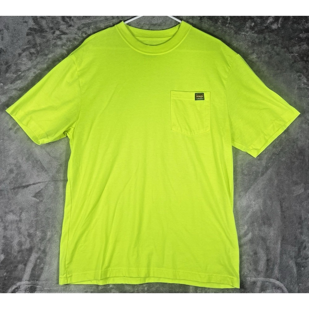 Wrangler Workwear‎ Tee Mens L 42-44 Short Sleeve Crew Neck Logo Neon Yellow